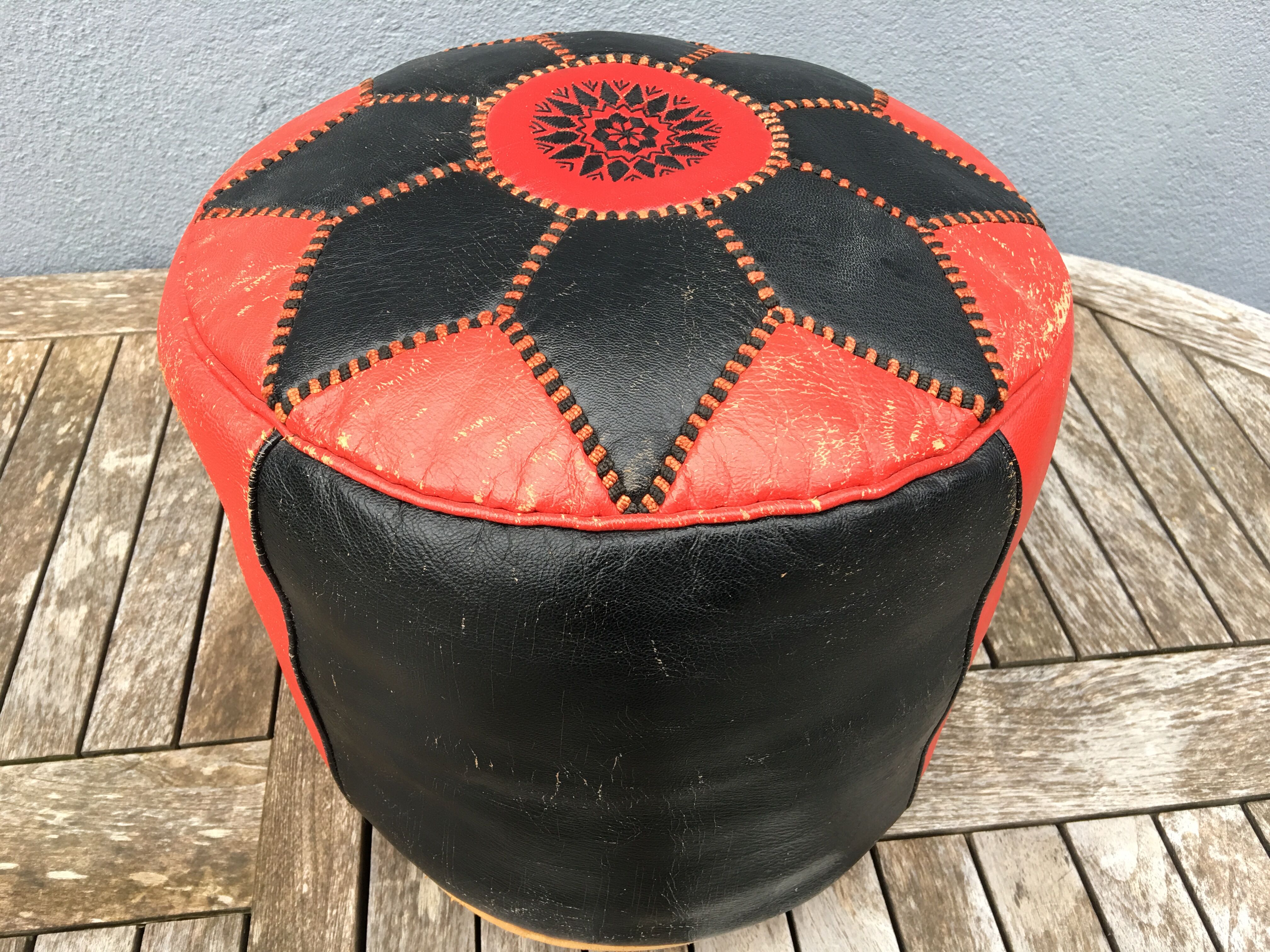 Moroccan leather pouf circa 1970