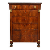 Mahogany chest of drawers – Empire / Restoration period – Black marble and bronze