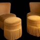Pair of old toad armchairs with pouffe footrest