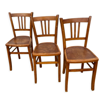 Trio de chaises bistrot faux cannage
