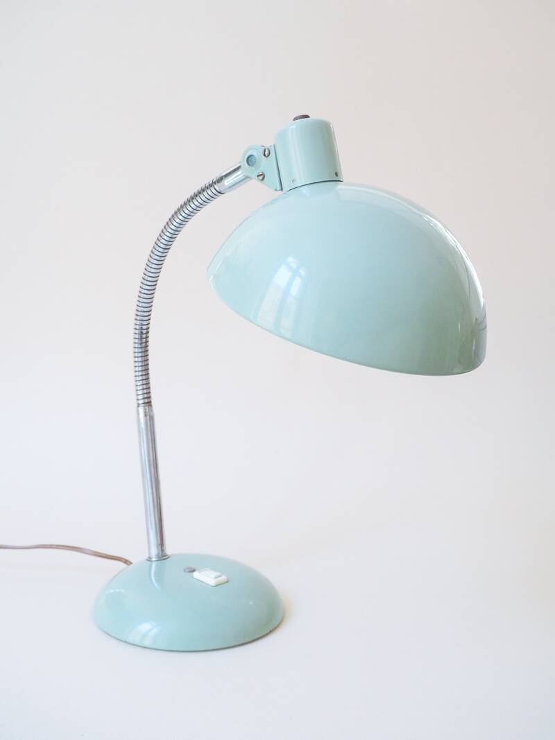 Grande lampe de bureau vintage en métal vert d'eau – Bras flexible chromé
