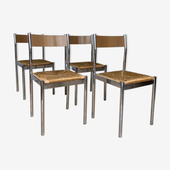 4 chrome and straw chairs