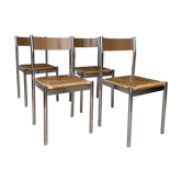 4 chaises chrome et paille