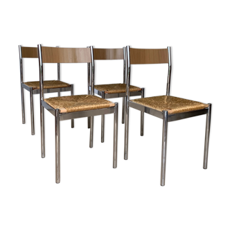 4 chrome and straw chairs