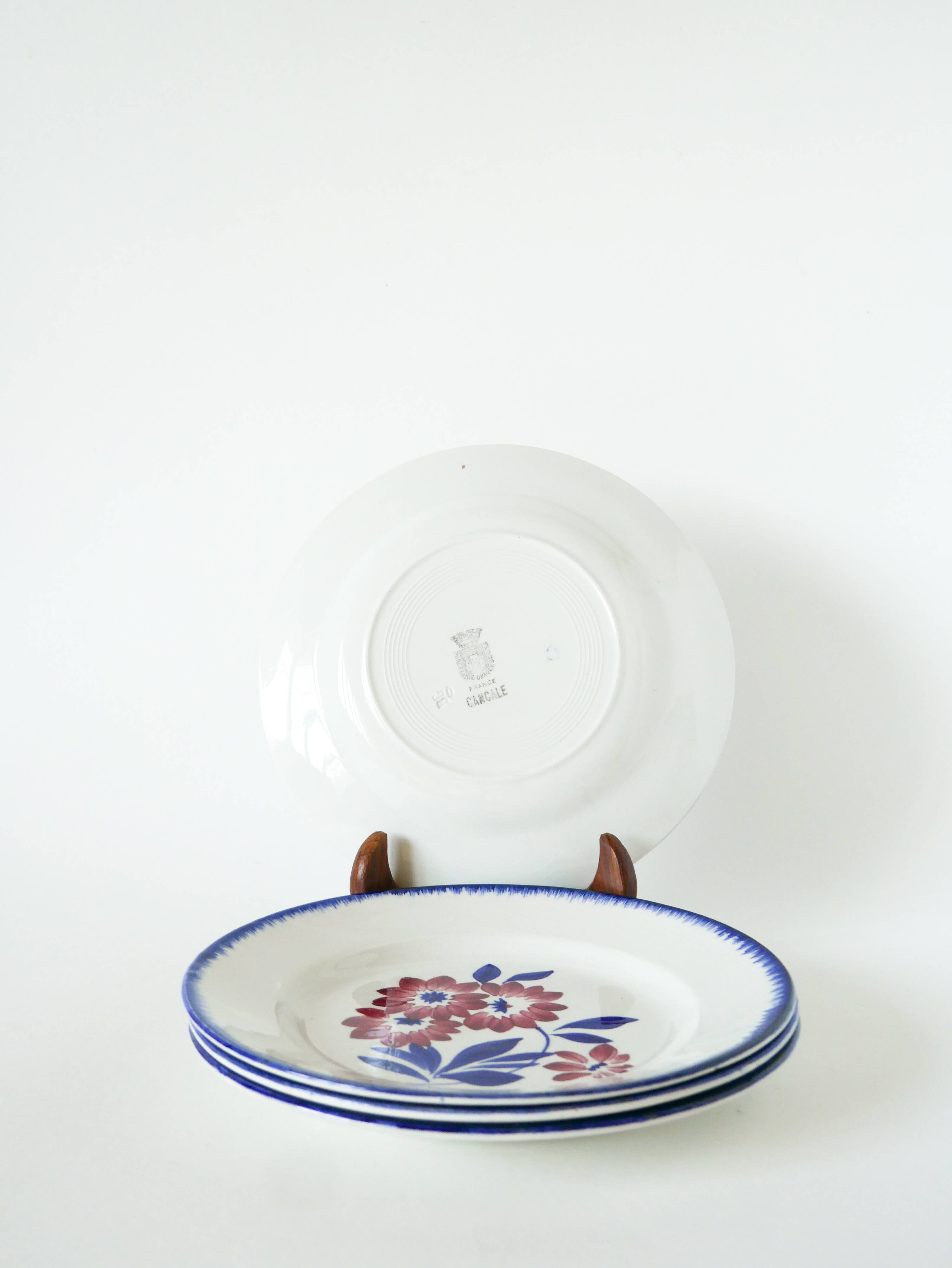 Set of 4 Gien dessert plates, Cancale model, 1970