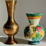 Vases céramique et laiton artisanal vintage