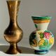 Vintage handcrafted ceramic and brass vases