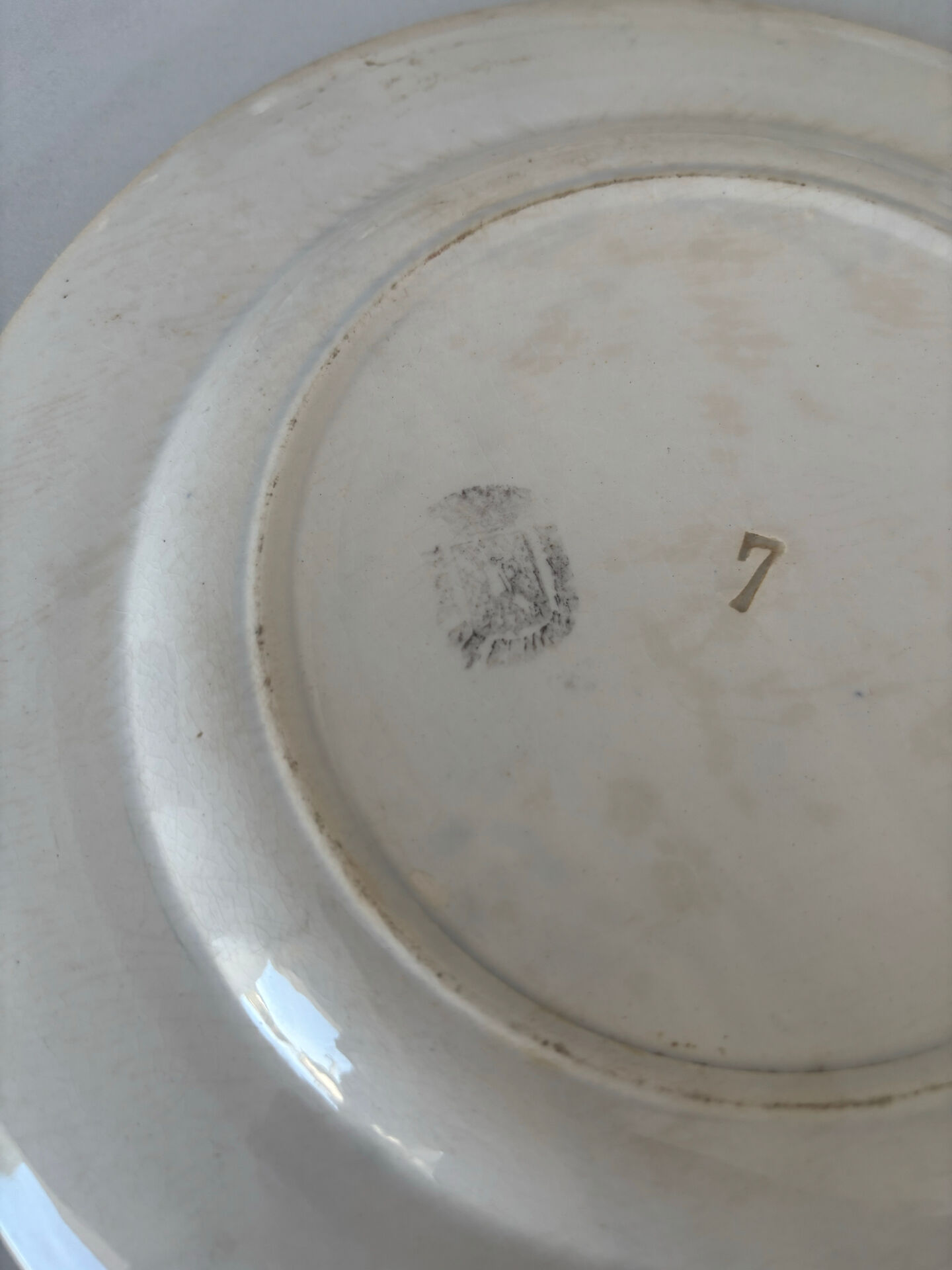 Flat plate, ironstone, Sarreguemines, blue flower - antique earthenware.