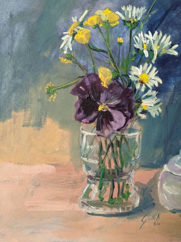Acrylique sur toile tableau contemporain bohème campagne nature morte