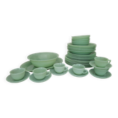 Rare service à dîner et à café Fire-King Jadeite "Jane Ray" des années 1950 - 32 pièces