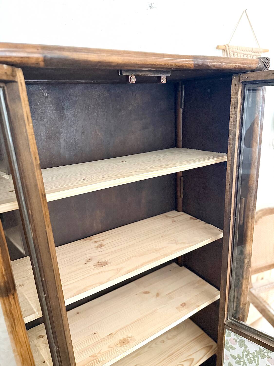 Glass cabinet in bamboo and cane