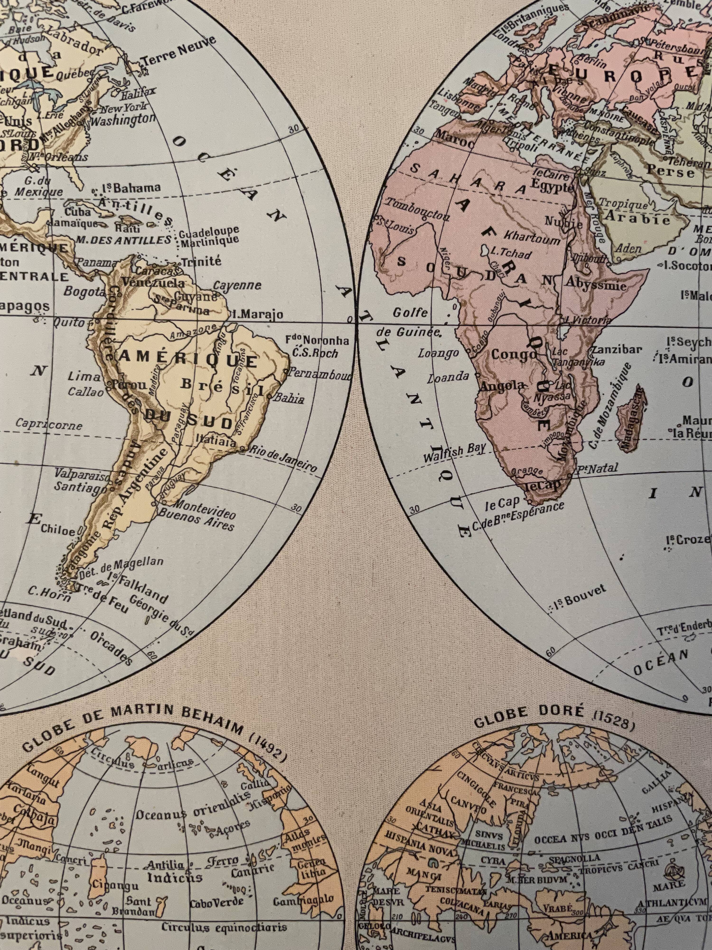 Lithograph engraving world map of 1897