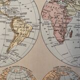Lithograph engraving world map of 1897