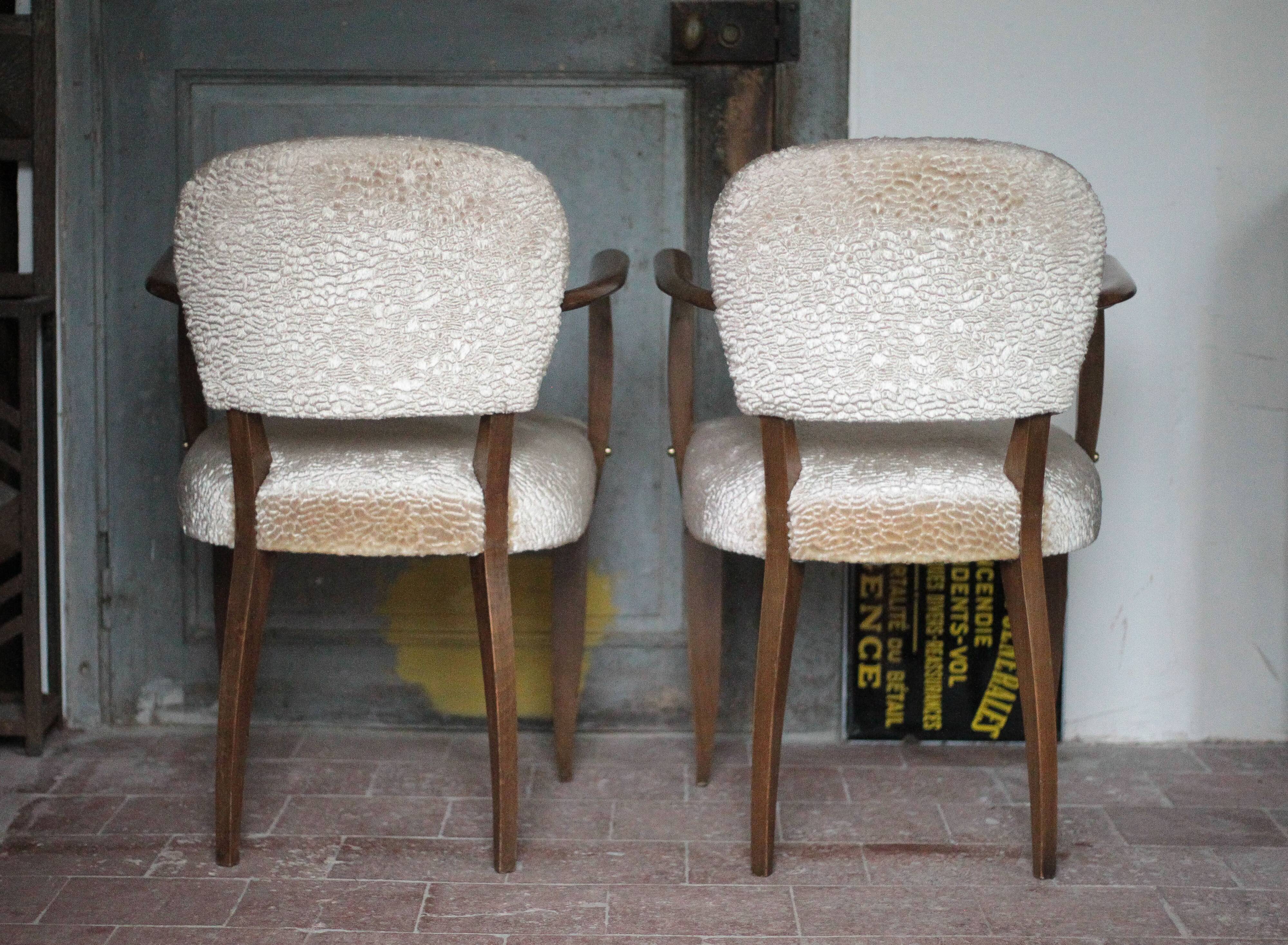 Pair of bridge chairs in wood and powder pink satin-effect fabric, Art Deco style