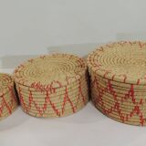 Set of three african raffia basket