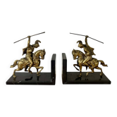 Pair of neo-classical Roman soldier bookends in marble and brass.