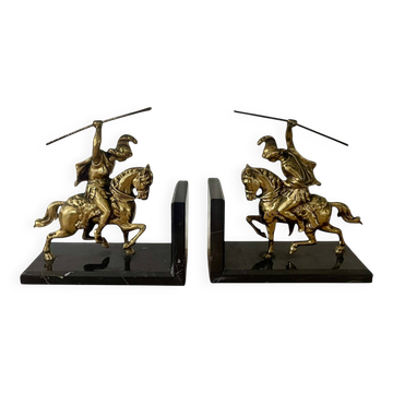 Pair of neo-classical Roman soldier bookends in marble and brass.