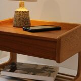 Scandinavian bedside table or wall console, oak and teak, 1960