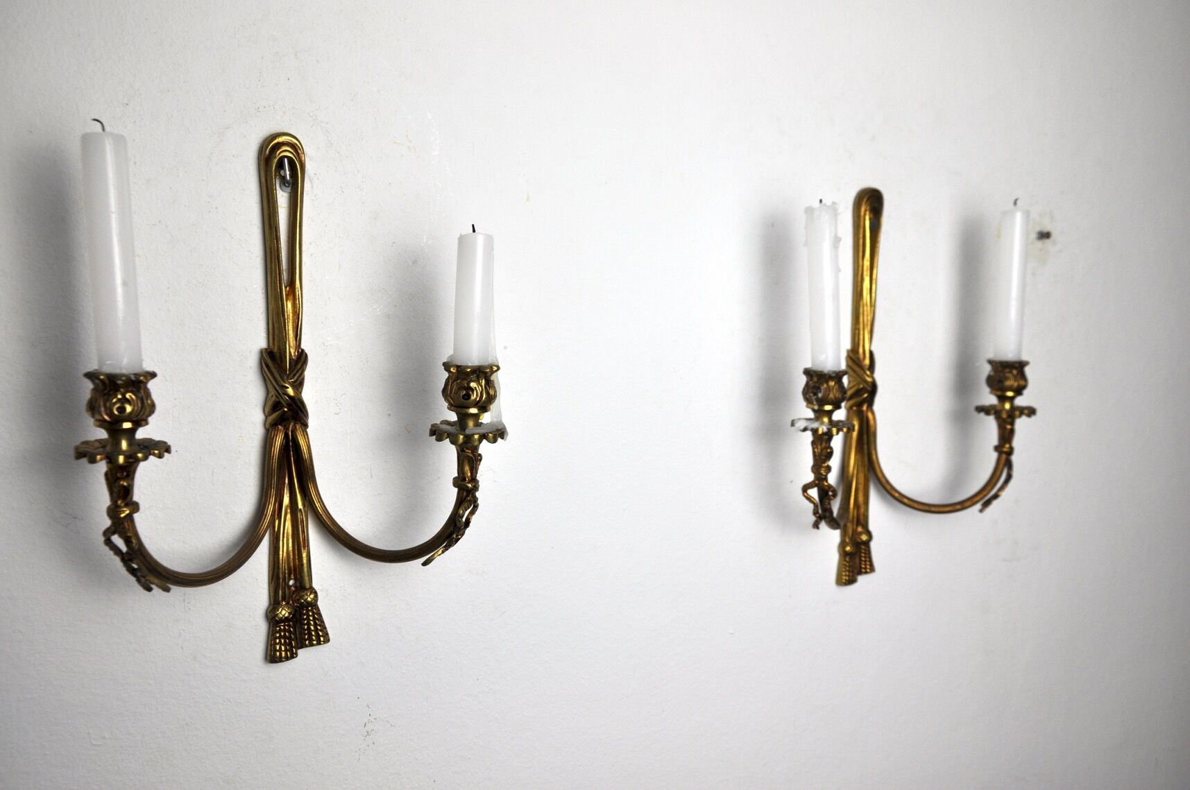 Pair of brass candlesticks, France, 1980