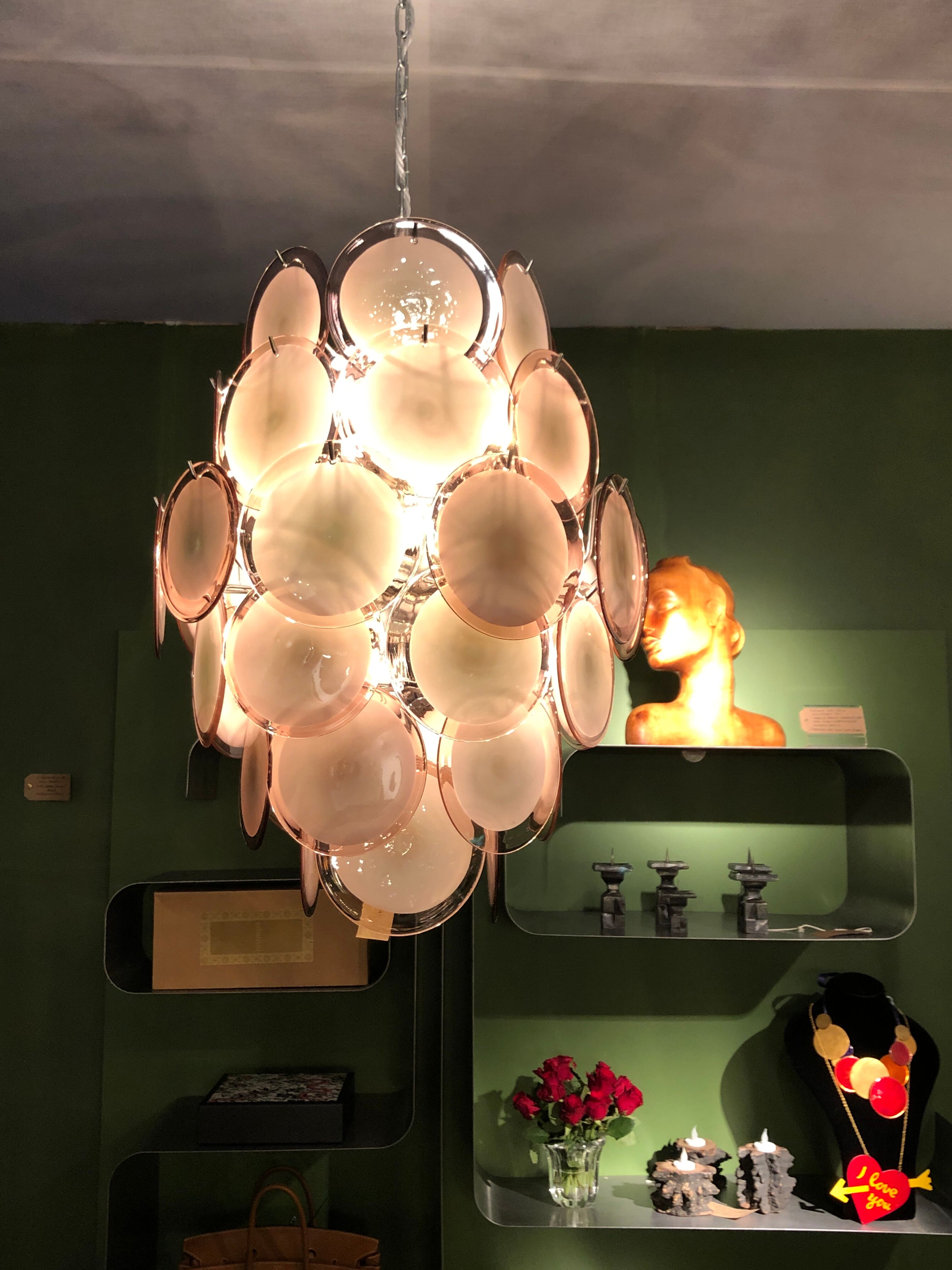 Murano Chandelier with 42 Crystal Disks design Gino Vistosi, 1970s