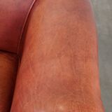 Cowhide Leather English Chesterfield Club Chair in a Light Red Tone