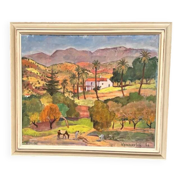 Original Swedish Oil on Canvas – “Landscape” by Pierre van der Stok – Signed – Dated 1960 – Vintage & Framed