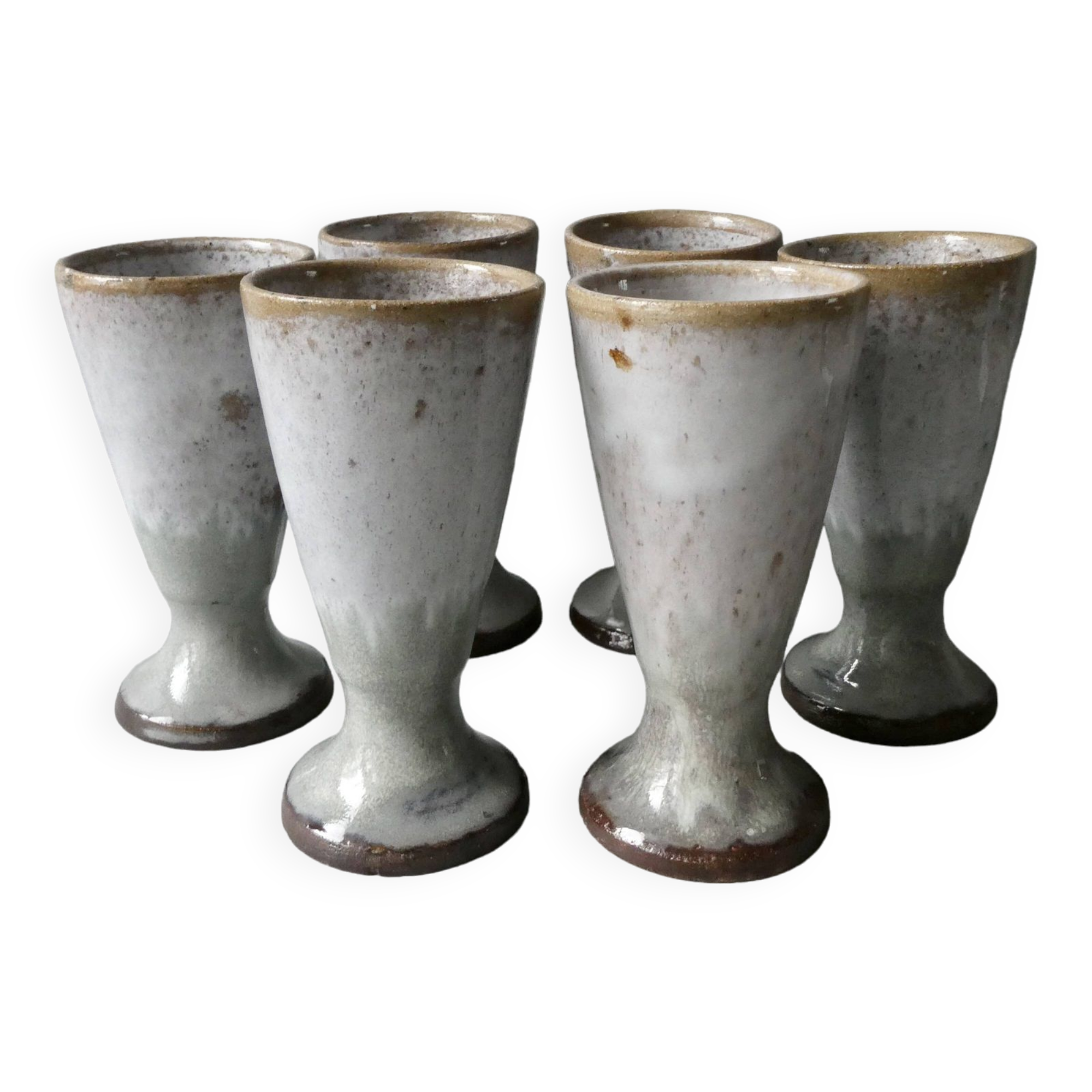 6 stoneware mazagrans signed VN