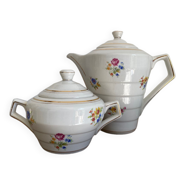 Cafetière et sucrier en porcelaine