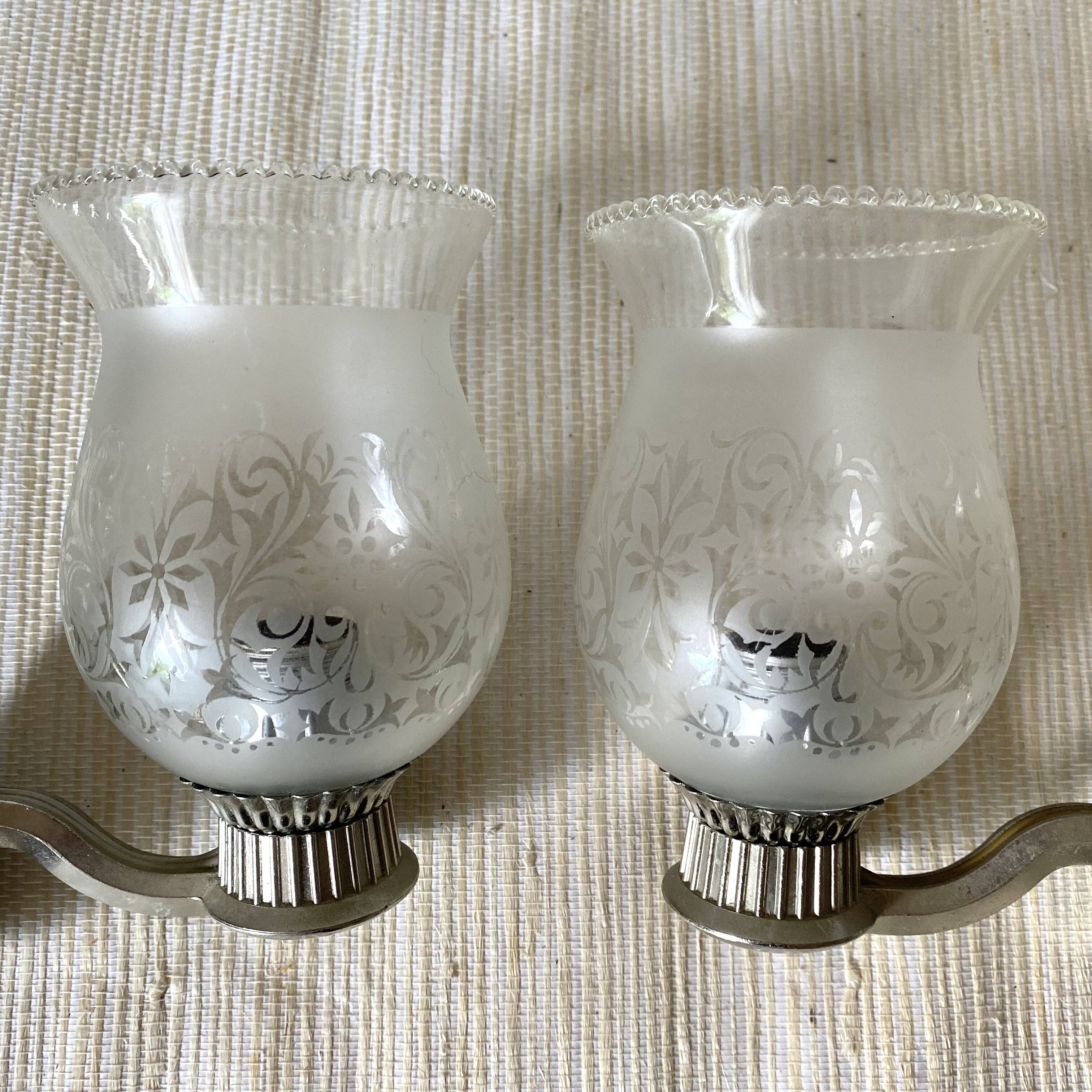 Pair of metal and glass wall lights