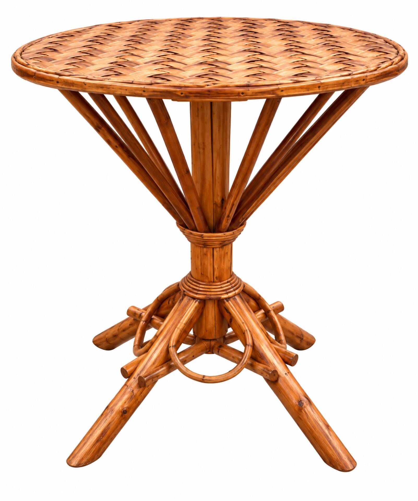 Ensemble de jardin vintage en rotin tressé –table ronde et 4 fauteuils