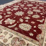 Tapis Zeigler en laine rouge fait main, motif floral, pour salon et séjour, 144 x 190 cm