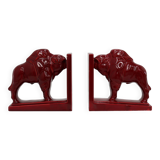 Paire de serre-livres en céramique émaillée rouge en forme de bœuf Bison de style Art Déco, Belgique