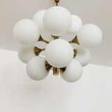 Mid-Century Modern brass and opaline glass Sputnik chandelier