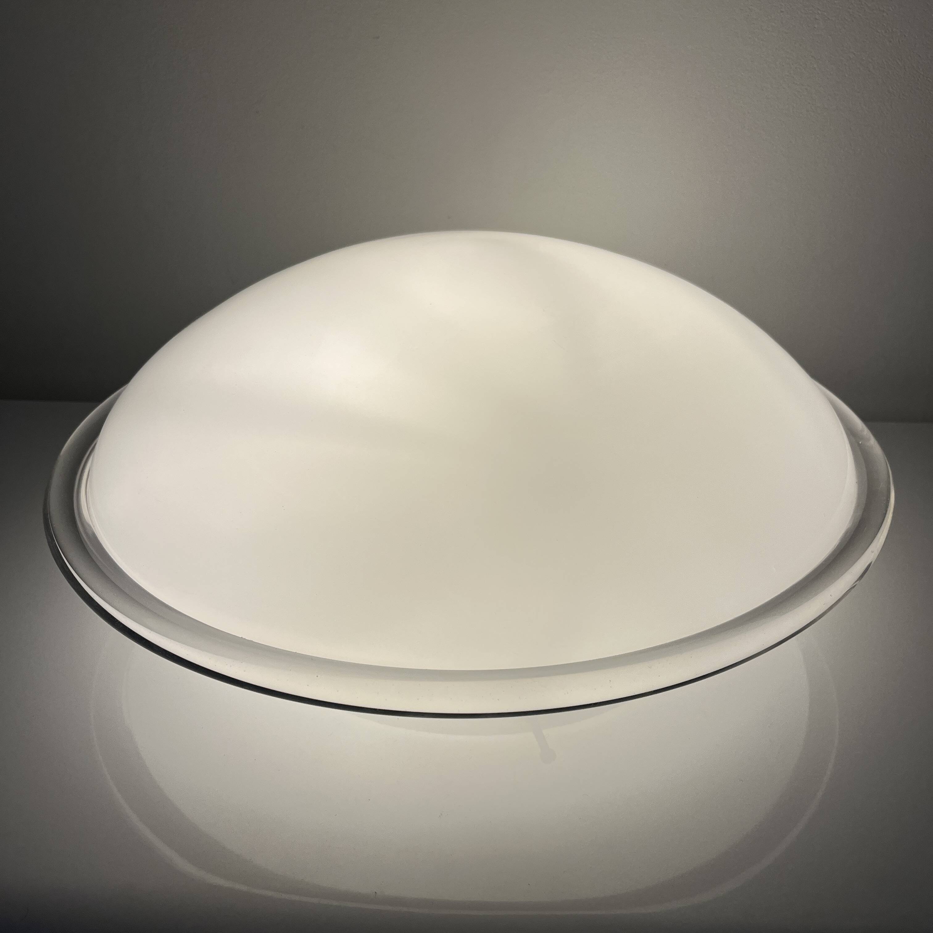 Vintage opal glass ceiling light Saturne Leucos 1970 Italy Diameter 39