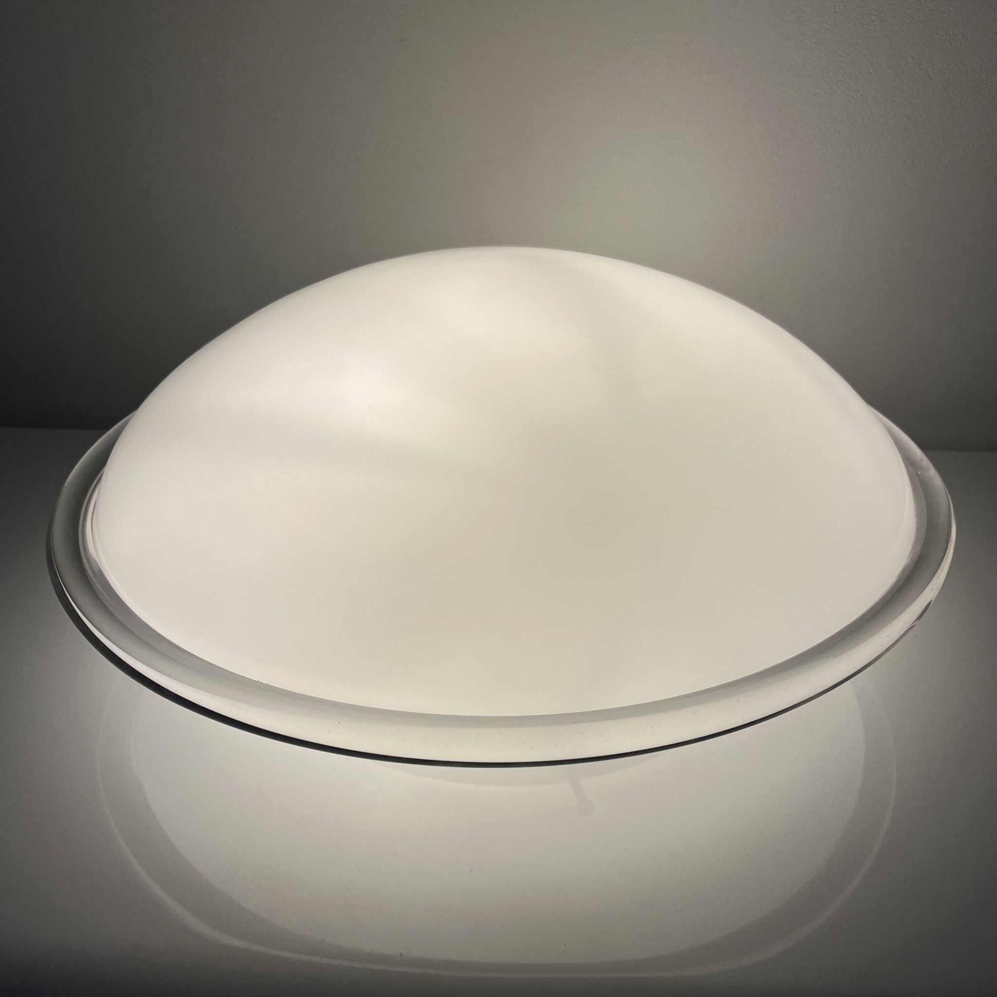 Vintage opal glass ceiling light Saturne Leucos 1970 Italy Diameter 39