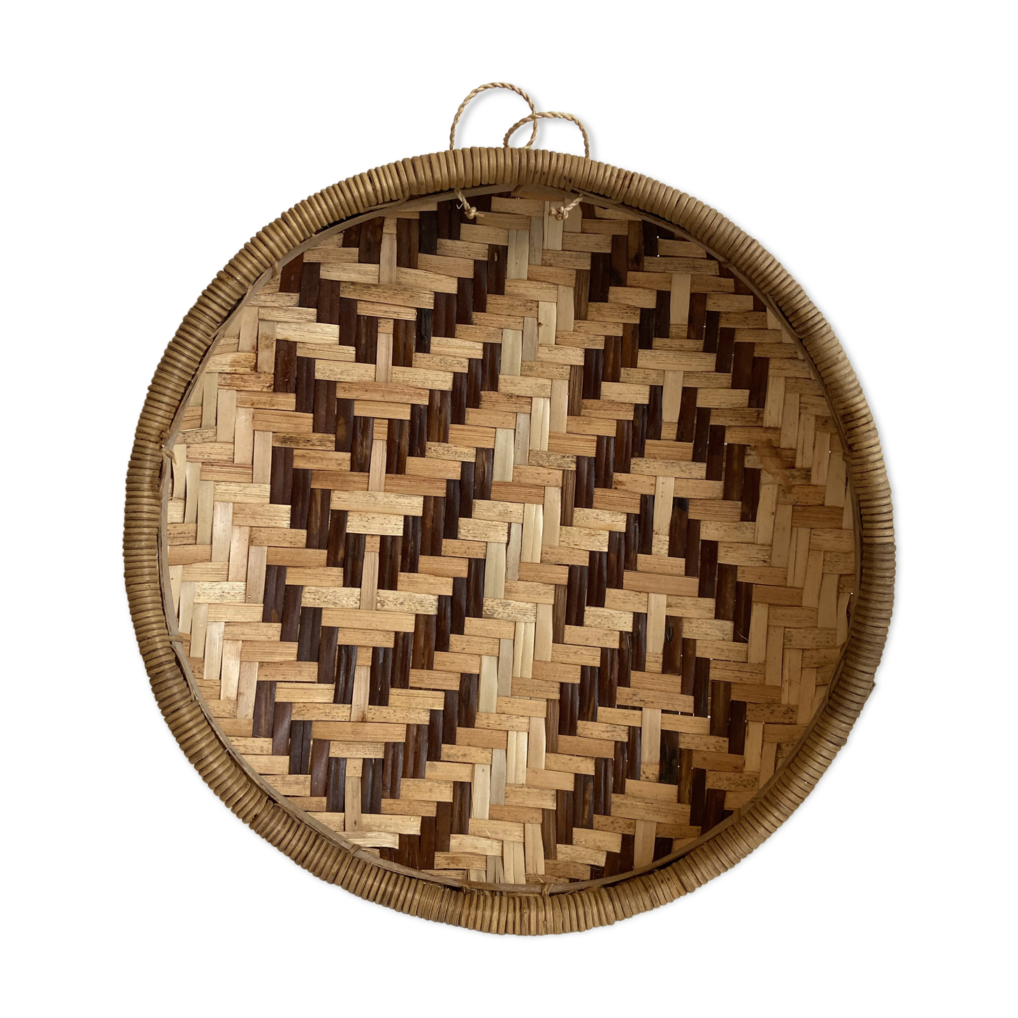 Two-coloured braided wicker basket