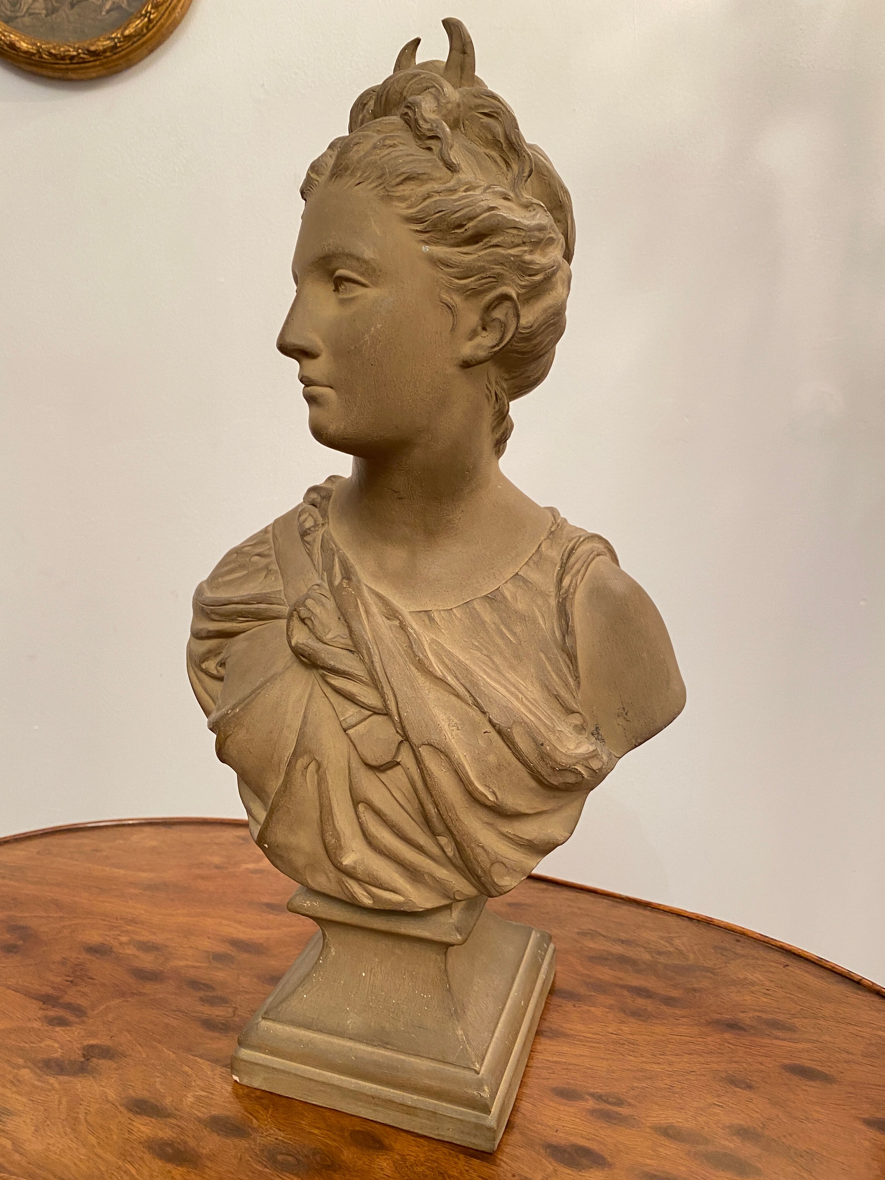 Bust En Terre Cuite Diane Chasseresse d'Apres Houdon Epoque 19th