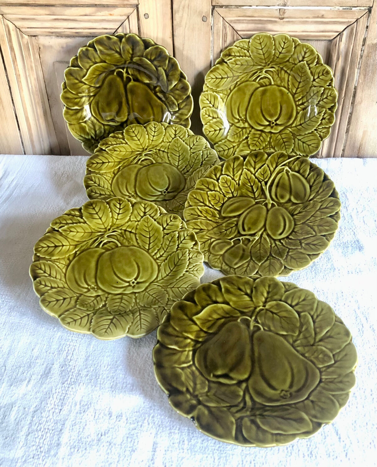 6 old Sarreguemines slip plates