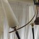 Modernist chandelier with 3 lights in gold and black metal, opaline shade - 50s