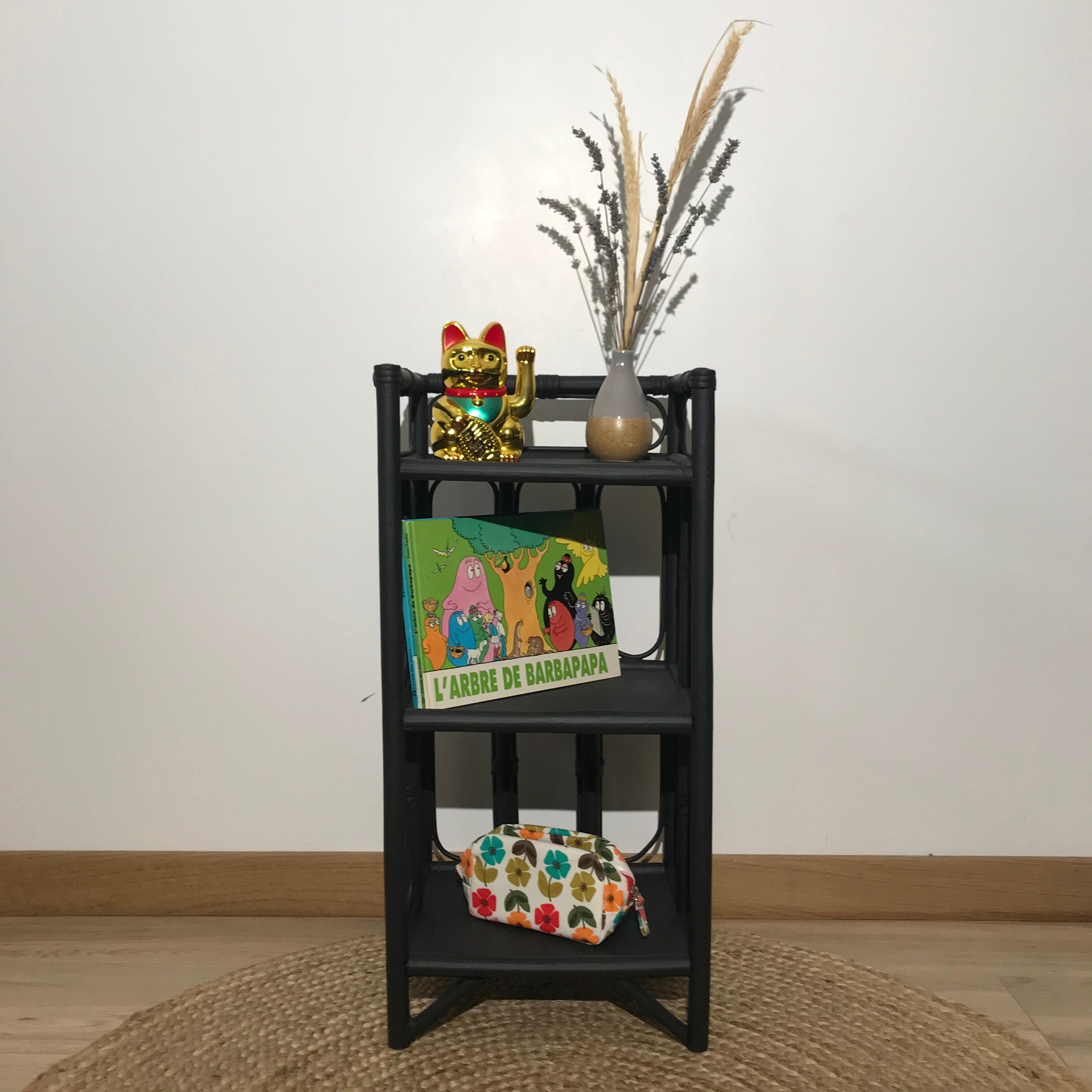 Rattan shelf, sofa end, vintage bedside table