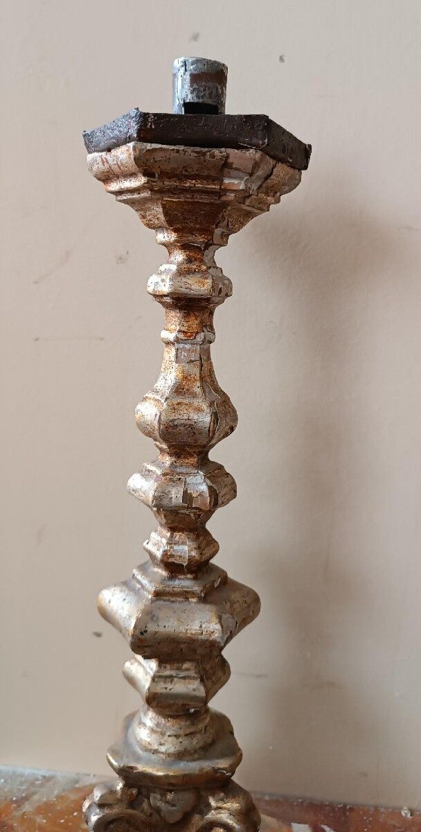 Pair of antique candlesticks from Italy, 18th century.