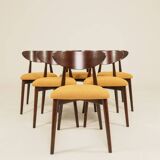 Ocra Dining Chairs set of 6, yellow bouclè fabric, Dark wood