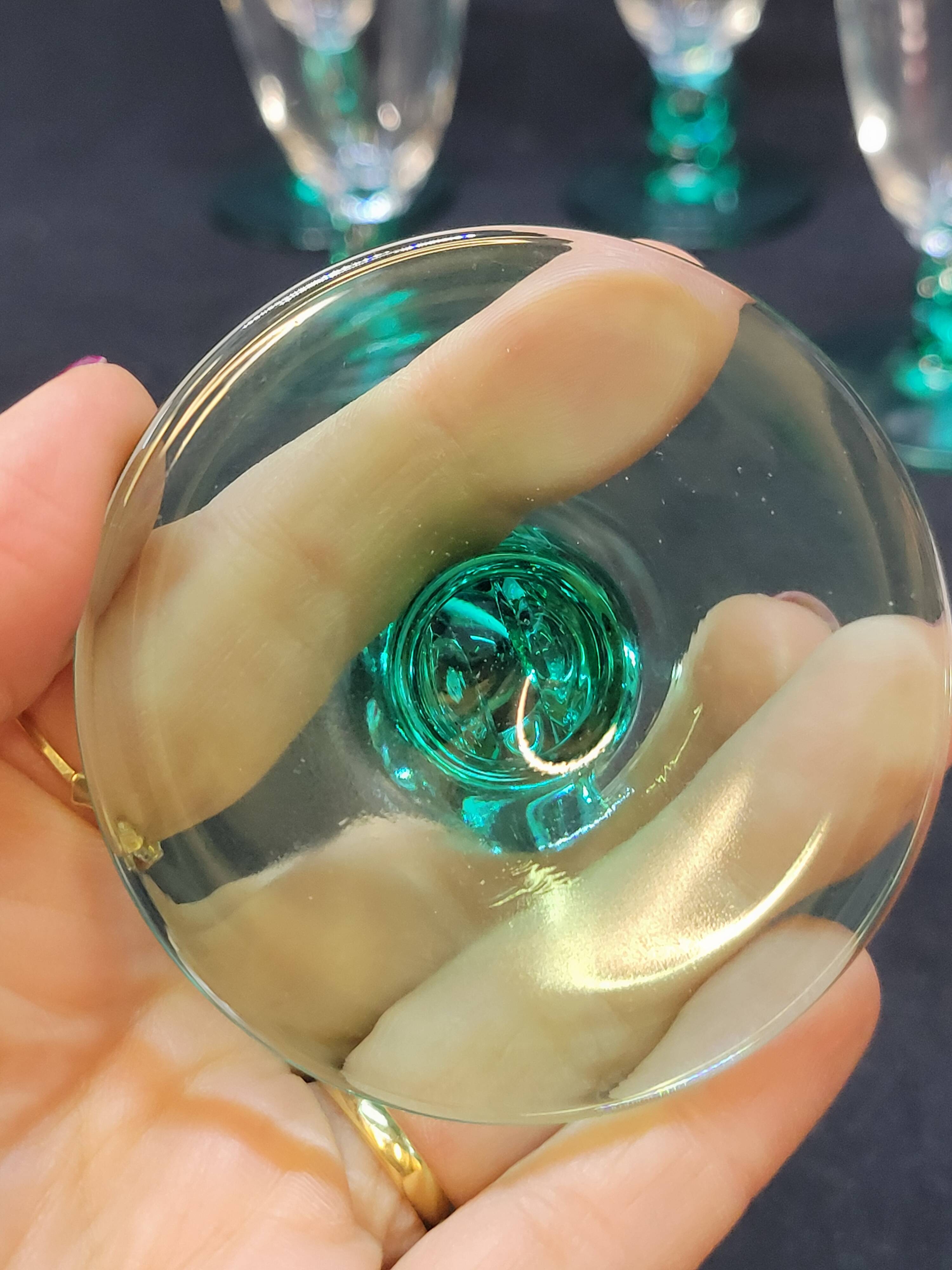 6 Luminarc molière champagne flutes aqua green foot