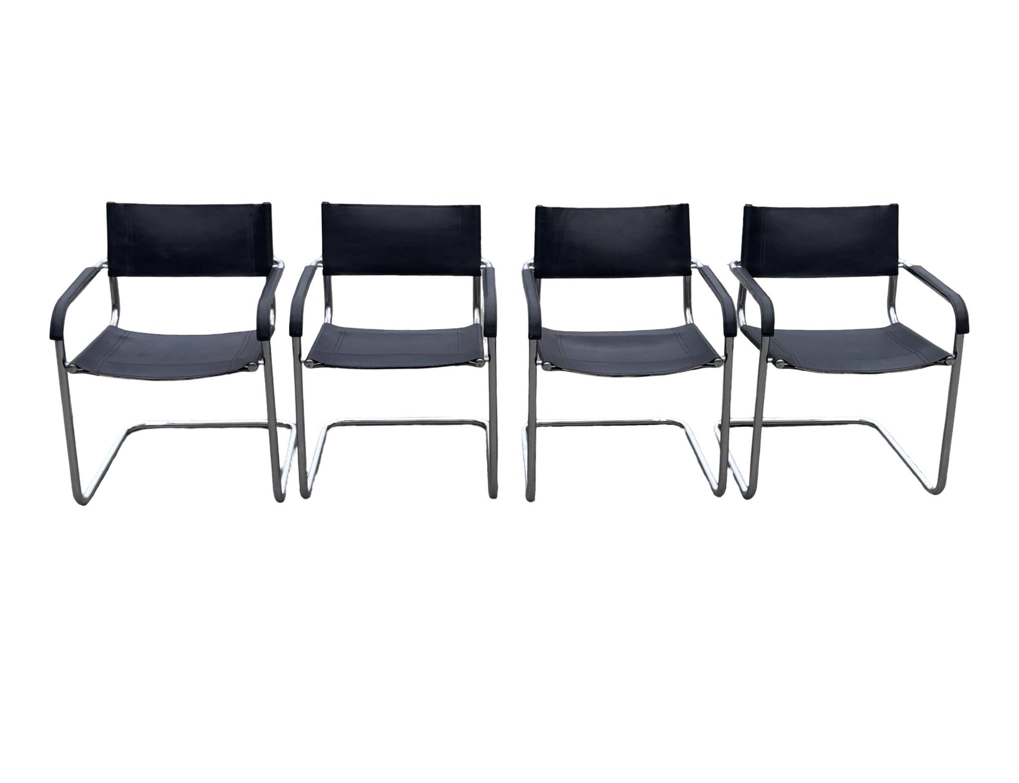 Set of 4 bauhaus cantilever chairs black leather and chrome design 80's