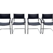 Set of 4 bauhaus cantilever chairs black leather and chrome design 80's