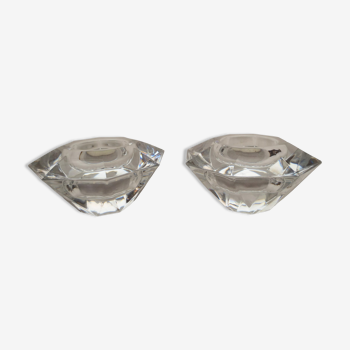 Duo de bougeoirs en cristal transparent de forme octogonale