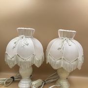 Pair of bedside lamp with vintage fringed shade