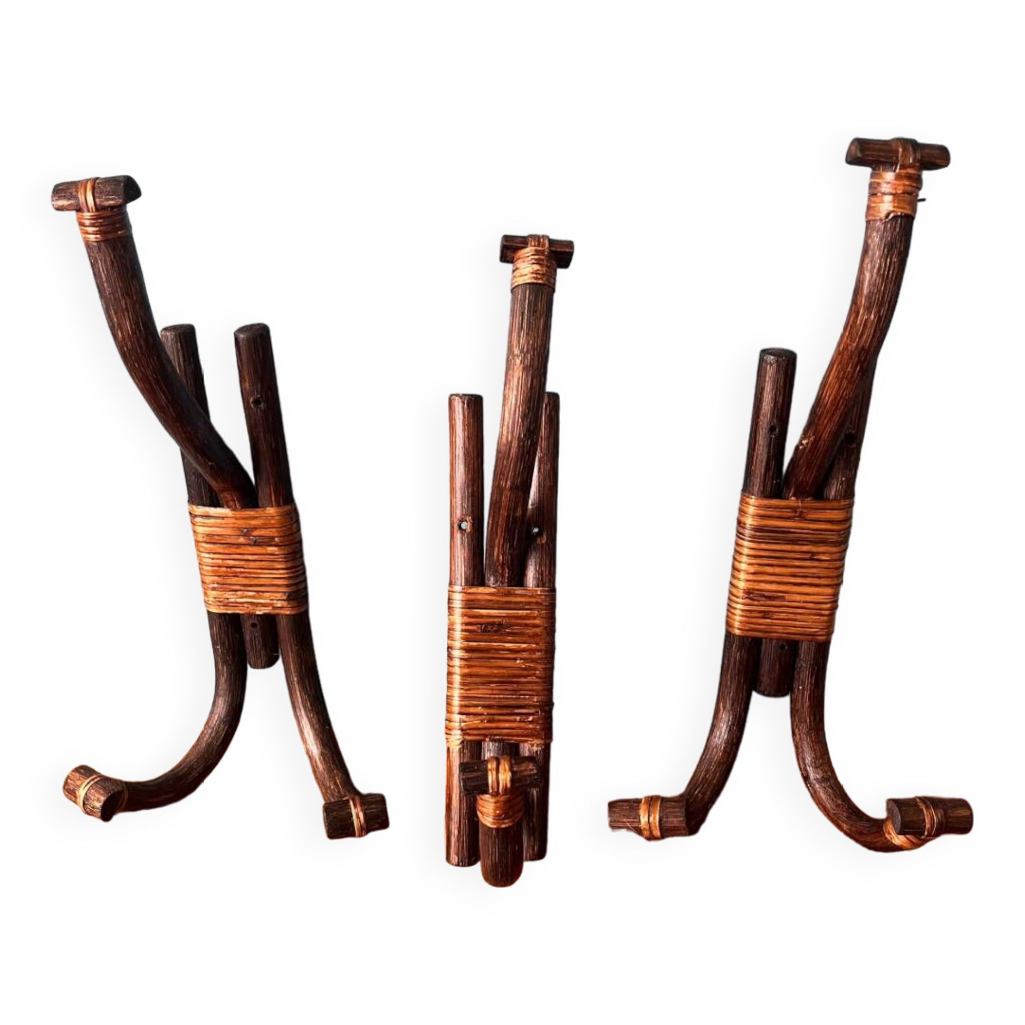 Bamboo wicker rattan coat hooks