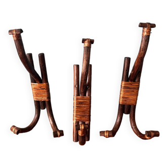 Bamboo wicker rattan coat hooks