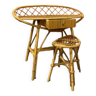 Rattan dressing table with stool